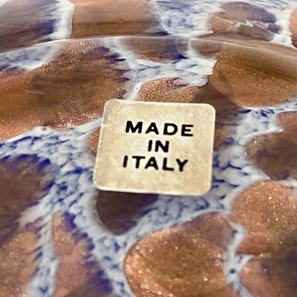 Maestri Vetrai Blown Glass Vase Made In Murano Italy Deep Blue Speckled Copper - Picture 14 of 15